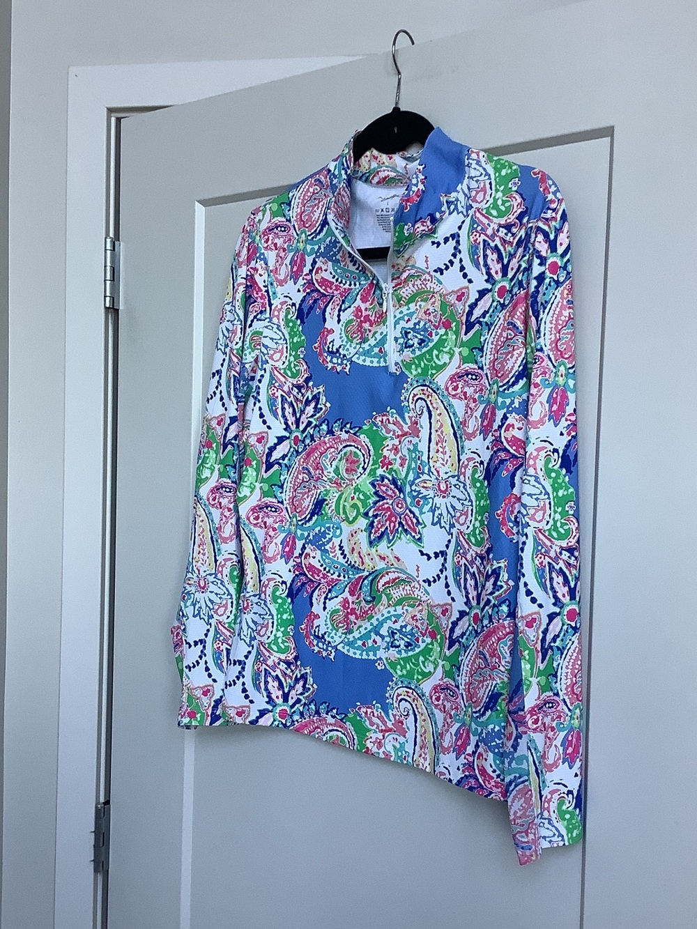 Gottex Paisley Print Long Sleeve Top in Blue, White, Pink & Green